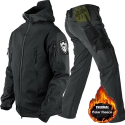 Conjuntos de forro polar táctico para hombre, chaquetas con capucha a prueba de viento, pantalones Cargo tácticos con múltiples bolsillos, chándales de lana para senderismo y caza para invierno