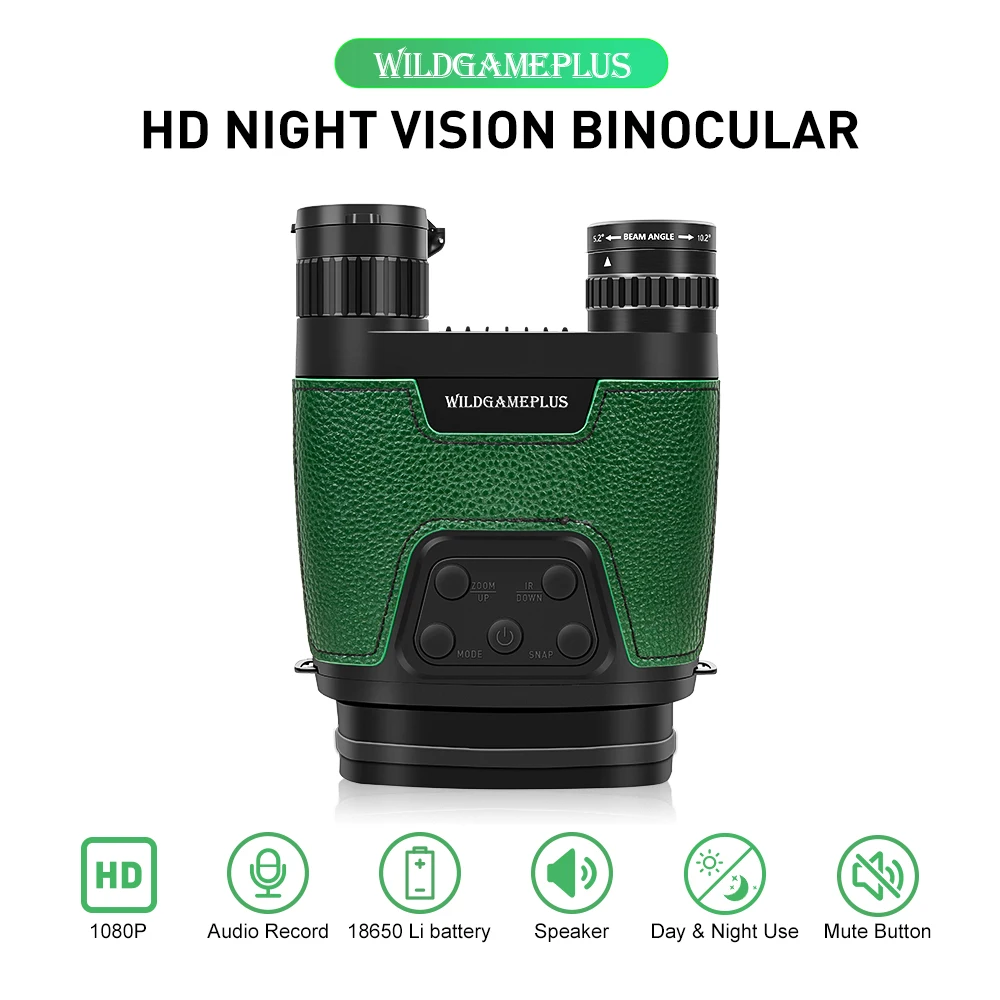 Wildgameplus WG600B gafas de visión nocturna infrarroja óptica 1080P HD binoculares de caza telescopio botón de silencio con grabación de Audio