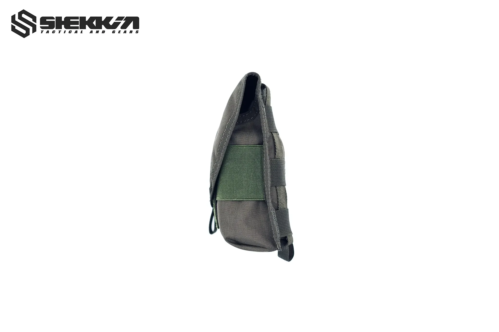 Una mochila gris y verde con cremallera