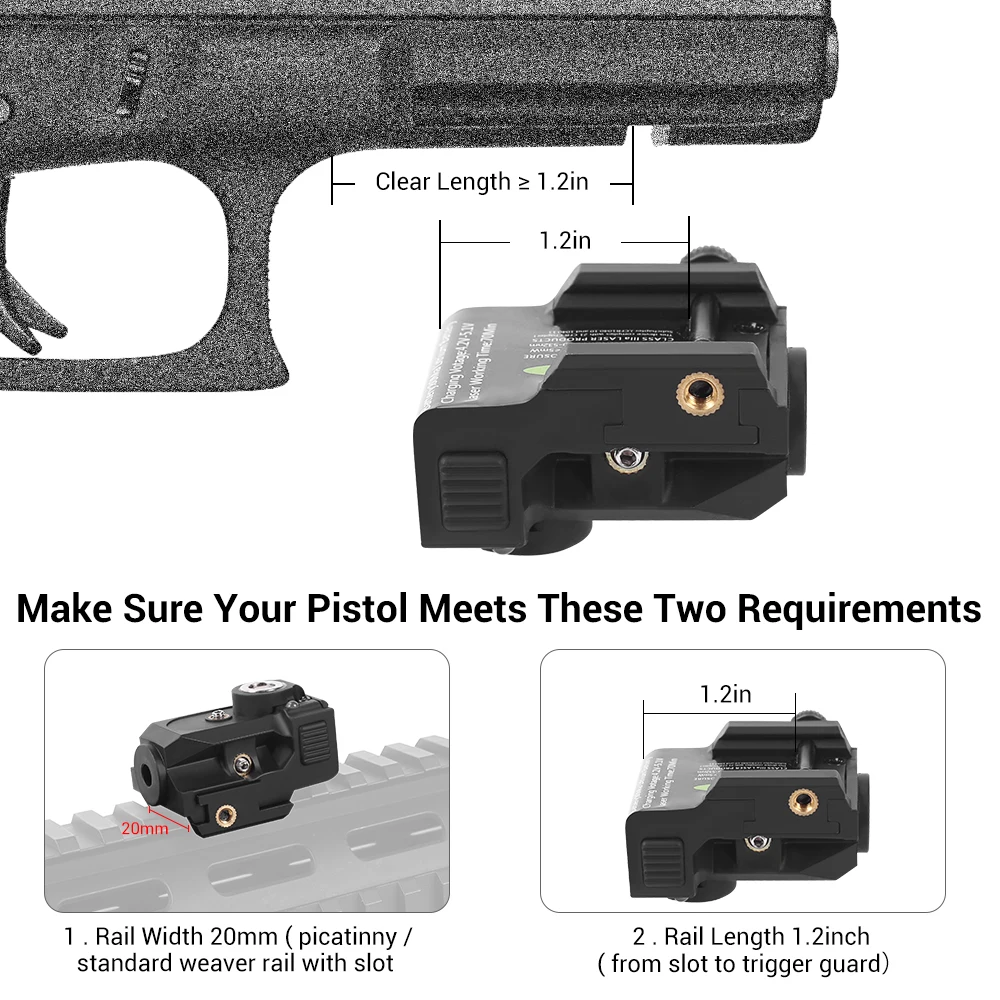 Mini mira láser compacta para pistola, mira para Rifle Airsoft, riel de 20mm, puntero láser de punto rojo/verde, accesorios de caza y tiro - imagen 5