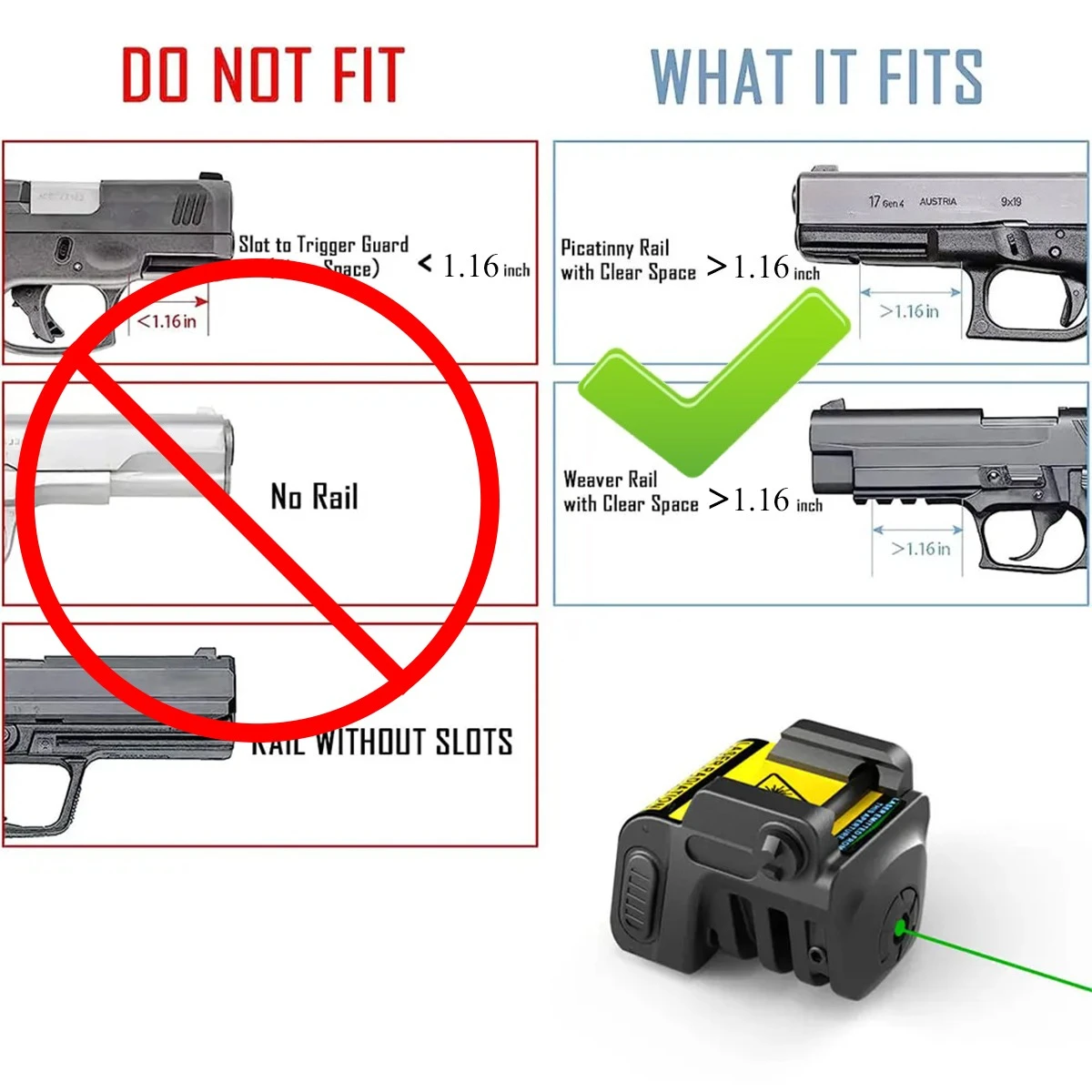 Mira láser de punto verde/rojo LS-L8, puntero láser recargable, mira de tiro para pistola compacta, accesorios de caza - imagen 2
