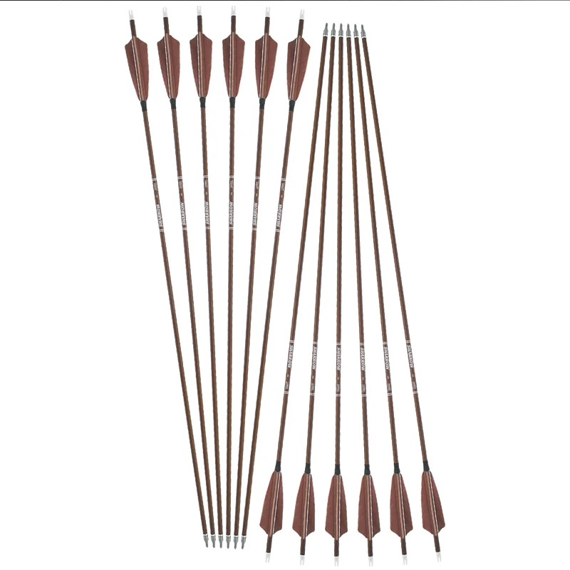 6/12 Uds. Flechas de carbono puro de 32,5 pulgadas tiro con arco columna vertebral 340/400/500/600 ID de grano de madera 6,2mm 4 "plumas de pavo tiro con arco caza - imagen 4