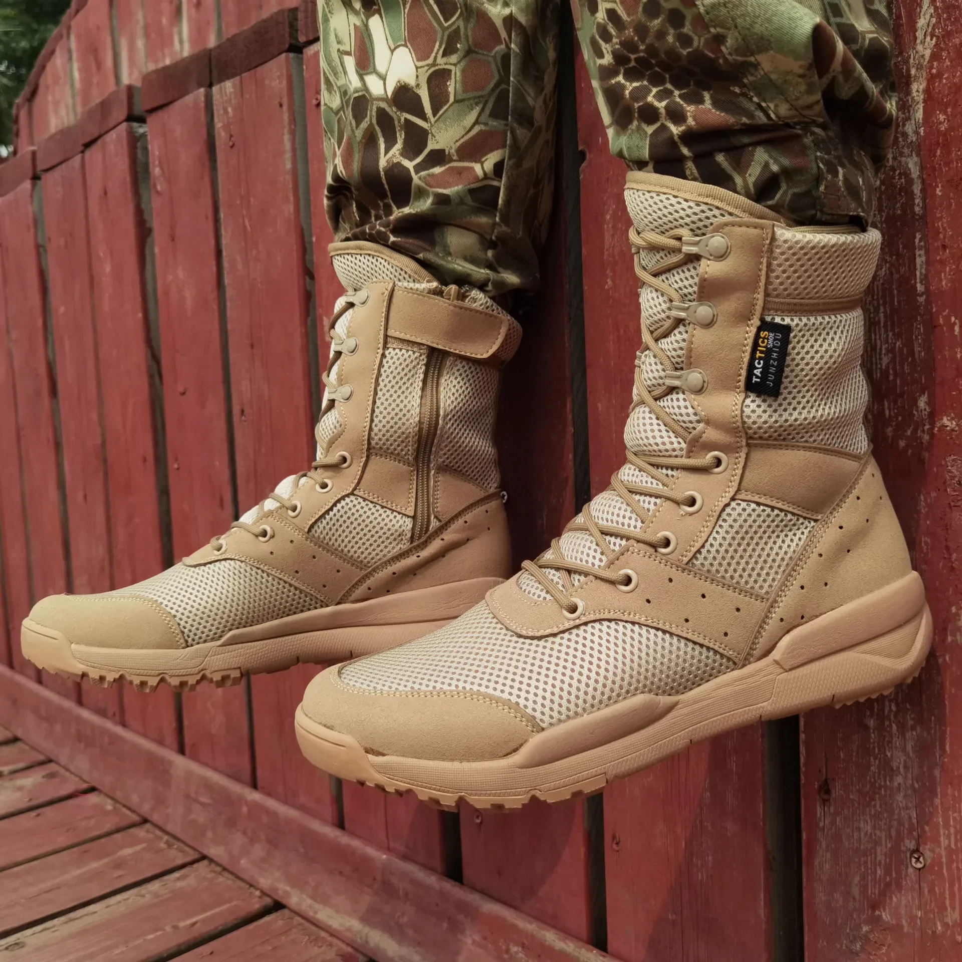 Botas militares tácticas de combate con cremallera lateral para hombre y mujer, zapatos ligeros de malla transpirable para senderismo y escalada, talla 35-48, Verano - imagen 5