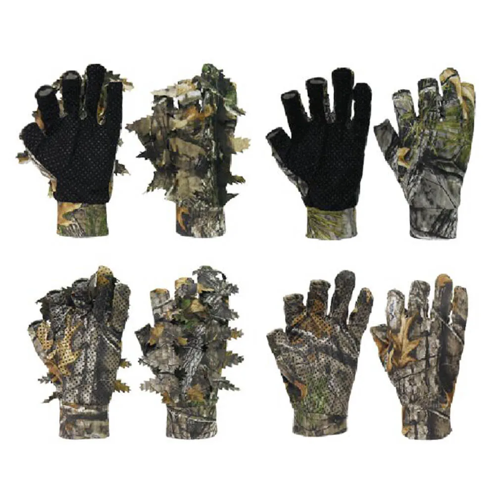 1 par de guantes de caza de camuflaje de hoja 3D, guantes biónicos de árbol, dedo completo, cómodos, antideslizantes, duraderos para caza al aire libre, pesca CS Sh