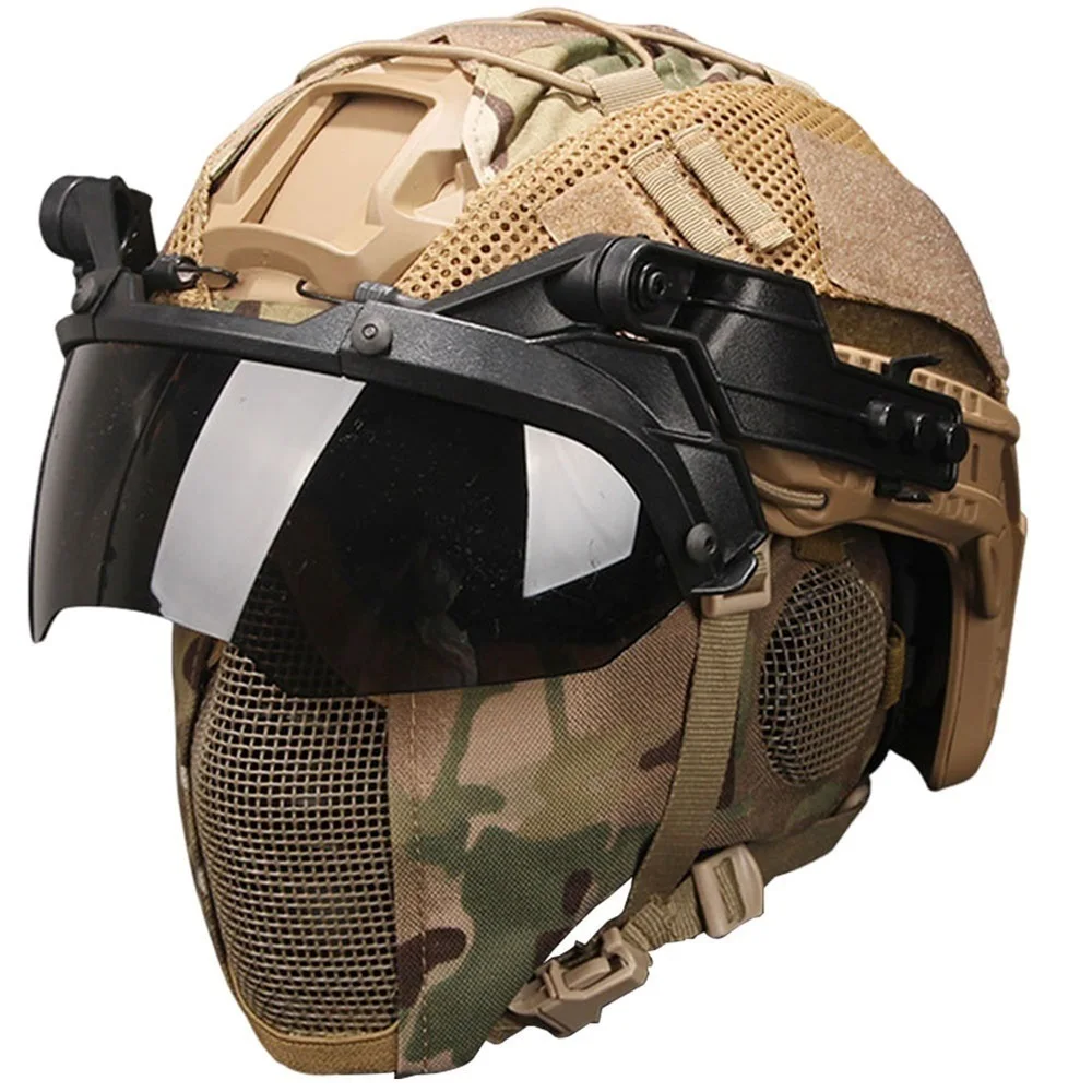 Casco Airsoft con gafas Op, máscara de malla de acero de media cara, cubierta de casco con protección para los oídos, juego de casco PJ rápido de 6mm de espesor