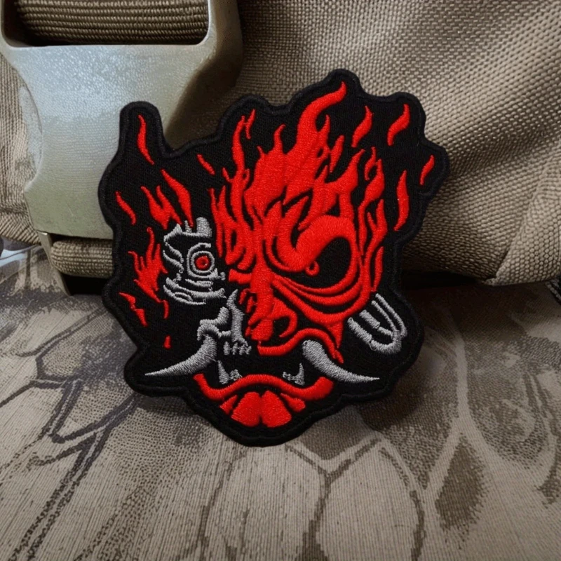 Parche bordado con cabeza de diablo rojo, chaqueta para Club de motocicleta, camiseta sin mangas, parche de tela bordado, brazalete con gancho y bucle - imagen 2