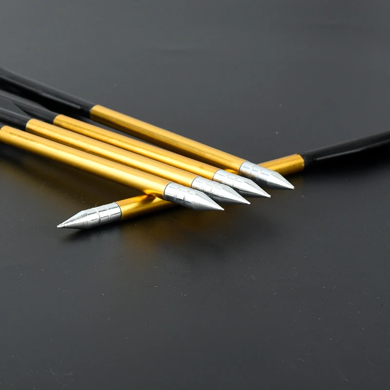 Flecha de ballesta para adulto, flechas de aluminio dorado 6,2 innch, Flecha de Tiro con Arco puntiaguda de acero, flecha tradicional, 12/24 piezas - imagen 3