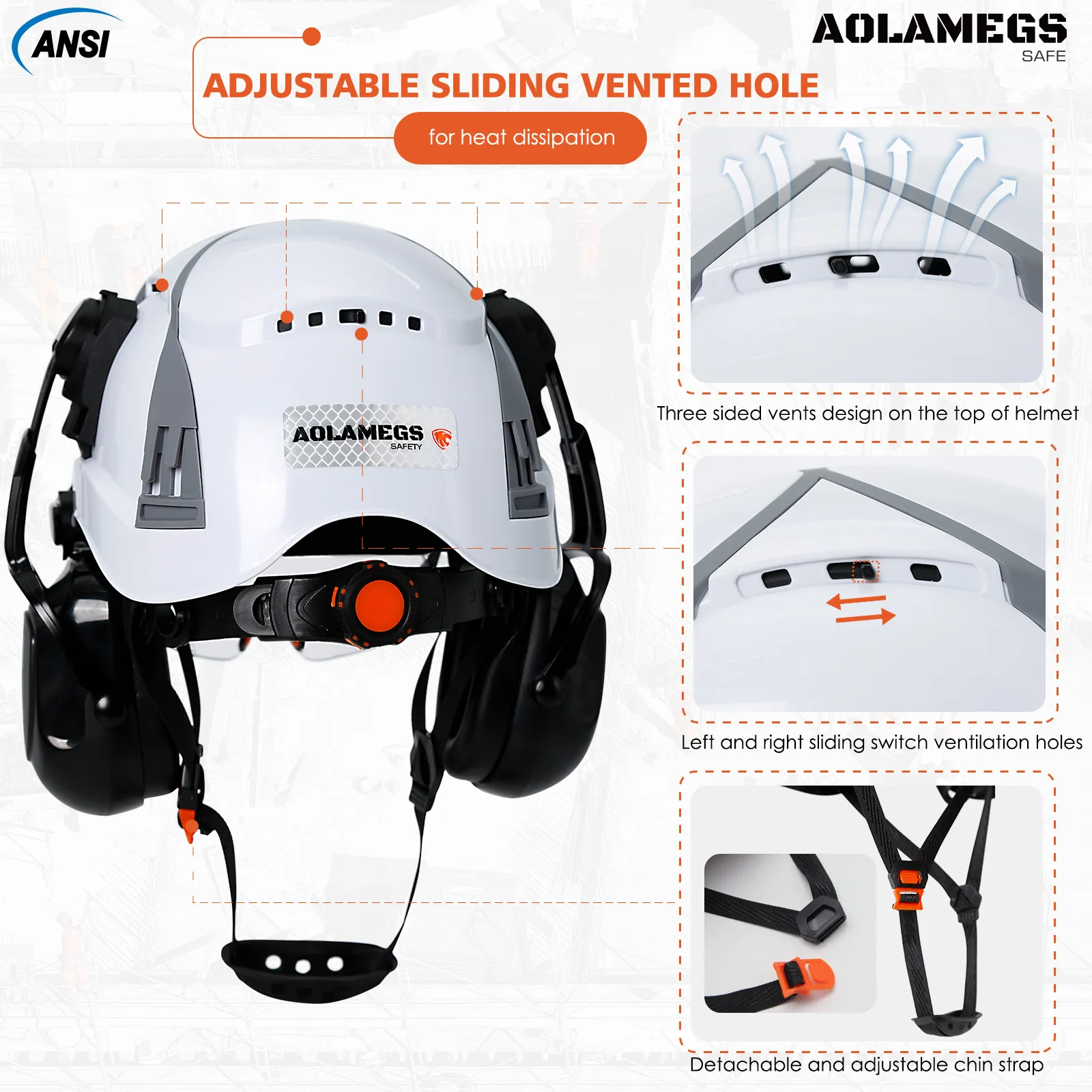 Gorro de seguridad CE con ranuras de ventilación ajustables, orejeras de gafas dobles para ingeniero, construcción ABS, sombrero duro, conjunto de casco Industrial ANSI - imagen 5