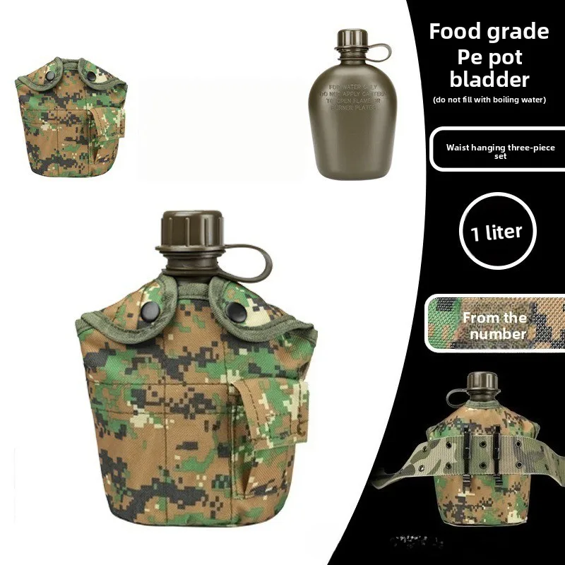 Botella de agua de camuflaje militar para acampar al aire libre, 1L, con bolsa para acampar, senderismo, supervivencia, escalada, accesorios - imagen 5
