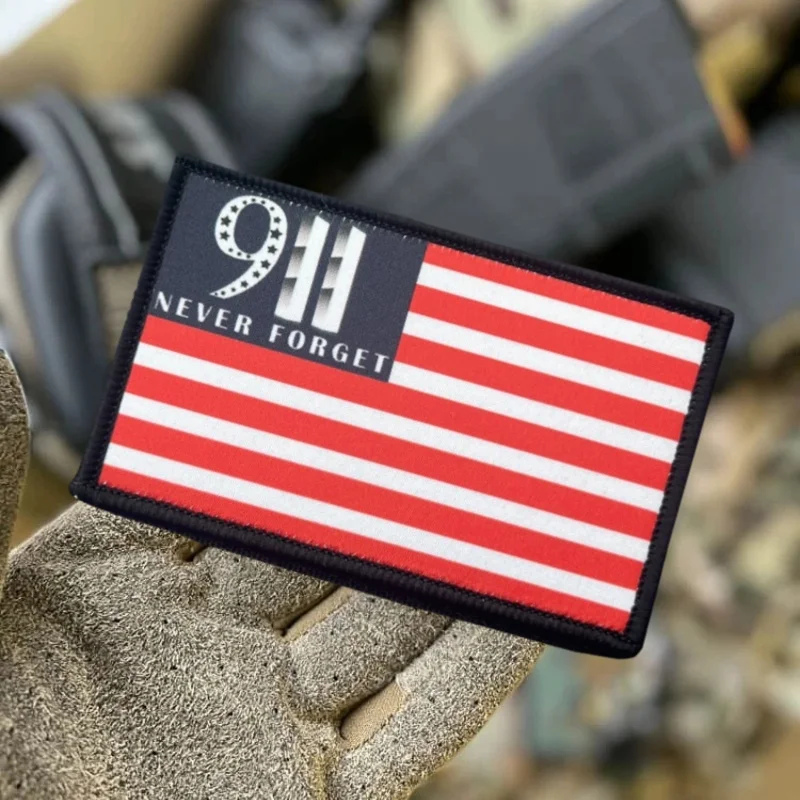 Parche táctico "9-11 Bandera de EE. UU.", brazalete impreso, insignia de moral, parches con gancho, pegatinas para ropa y mochila - imagen 2