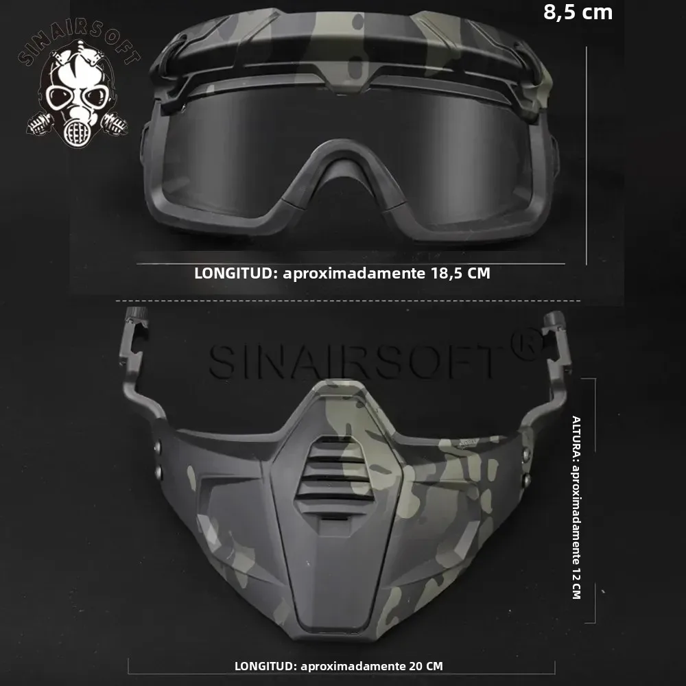 Máscara protectora de caza táctica CS Wargame media cara máscaras transpirables Paintball Airsoft deportes máscaras faciales con conector de casco - imagen 5