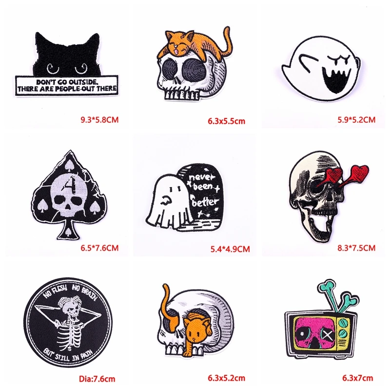 10 unids/lote de parches de calavera de terror para chaquetas, parches bordados para coser, parches para planchar DIY para ropa, parches de estilo Punk, pegatinas para planchar - imagen 3