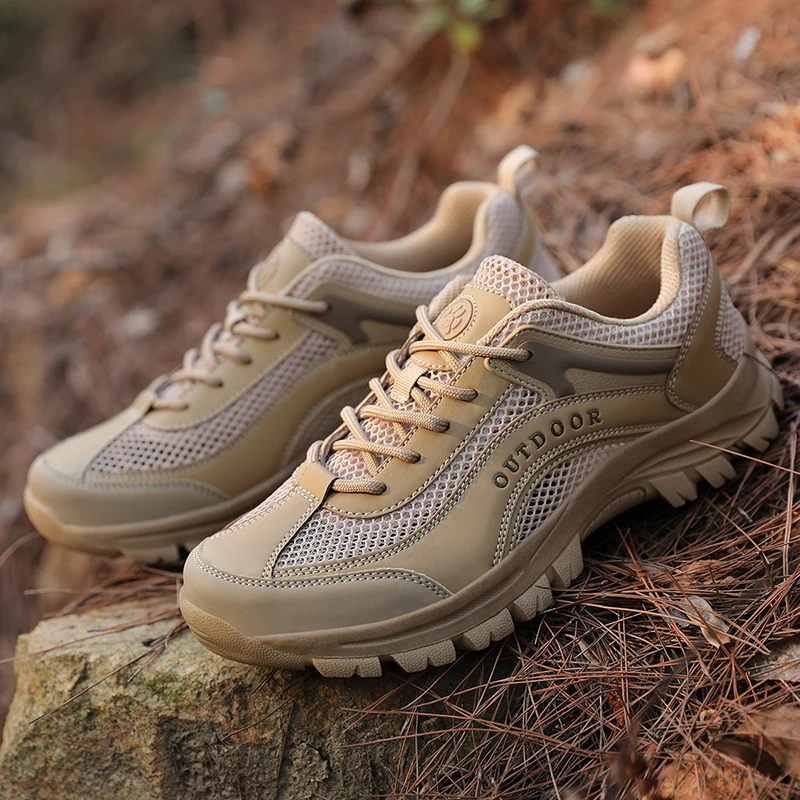 HIKEUP-zapatos de malla transpirables para hombre, calzado informal para senderismo, montañismo, suela de goma, talla grande - imagen 3