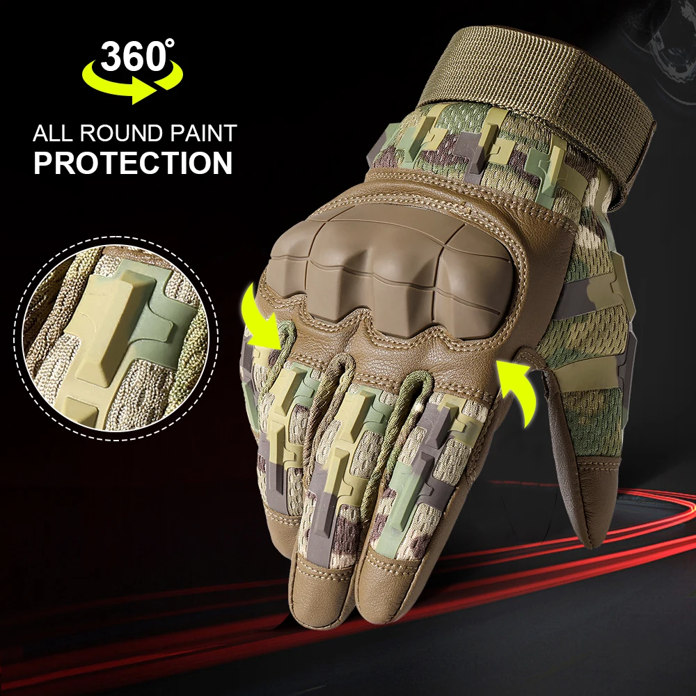 Guantes tácticos de cuero para ciclismo, equipo de protección para deportes al aire libre, Airsoft, caza, tiro, senderismo, bicicleta - imagen 5