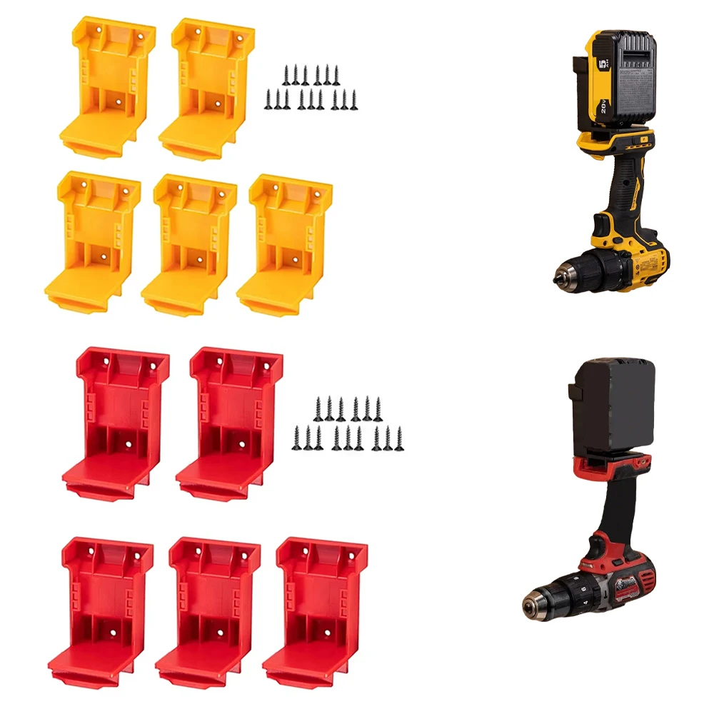 Soporte de herramientas eléctricas 2 en 1, soporte de suspensión de montaje de batería para Dewalt 20V para Milwaukee 18V, soporte de estante de almacenamiento de herramientas de batería, 5 uds.
