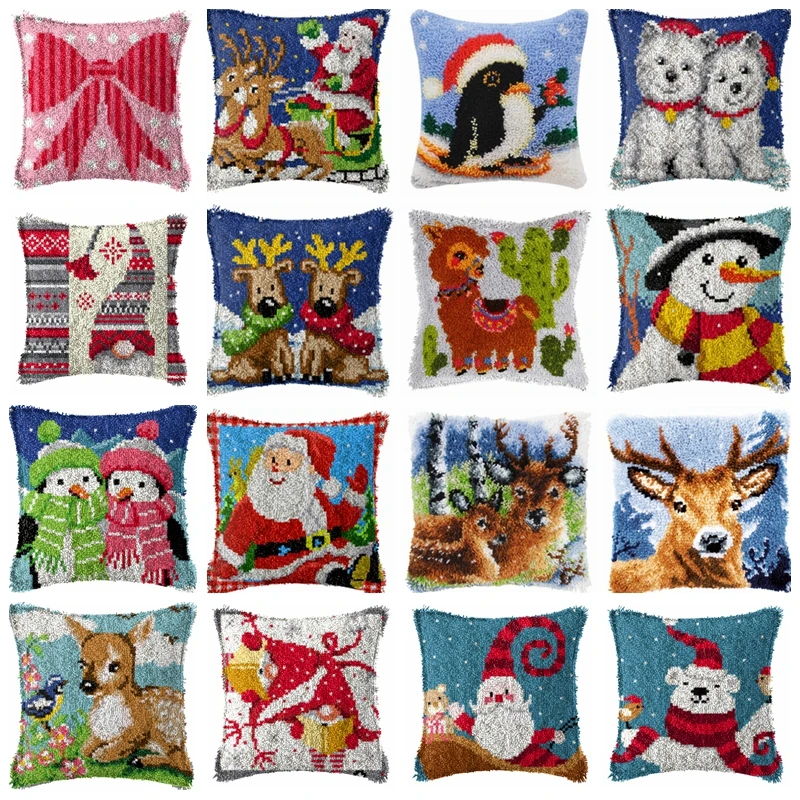 Almohada bordada de dibujos animados de Navidad, paquete de costura, gancho de pestillo, paquete de botones de cojín, decoración familiar de punto de cruz DIY - imagen 2