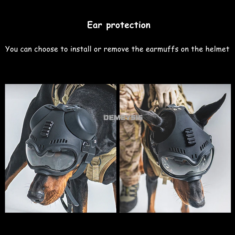 Casco táctico de entrenamiento para perros con riel de montaje, gafas Milita para caza, perros grandes, patrulla, casco protector para motocicleta y mascotas - imagen 5