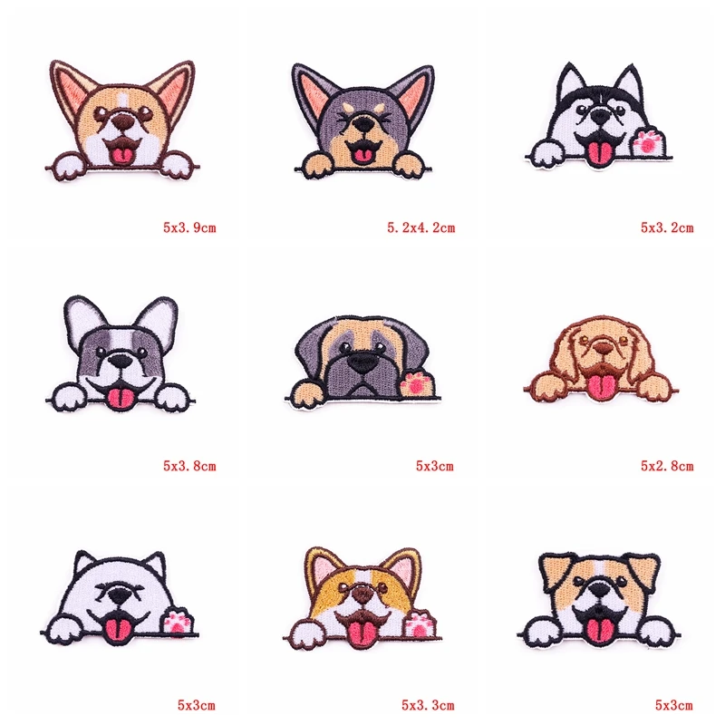 Parche de dibujos animados de 10 unids/lote, bordado autoadhesivo de Animal lindo, parches divertidos de perro en apliques para niños, ropa DIY, coser pegatina - imagen 3