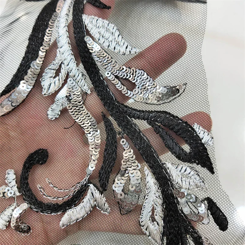 1 par/25*14CM apliques de lentejuelas de flores 3d parches de costura bordados de encaje, adornos y apliques para ropa, vestido, falda de noche - imagen 5