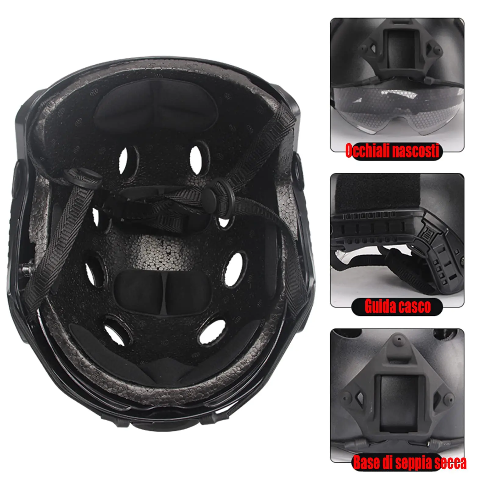 Juego de casco rápido Airsoft, con gafas tácticas, luz y soporte para casco táctico para juego Cs, caza, Paintball, Cosplay - imagen 4