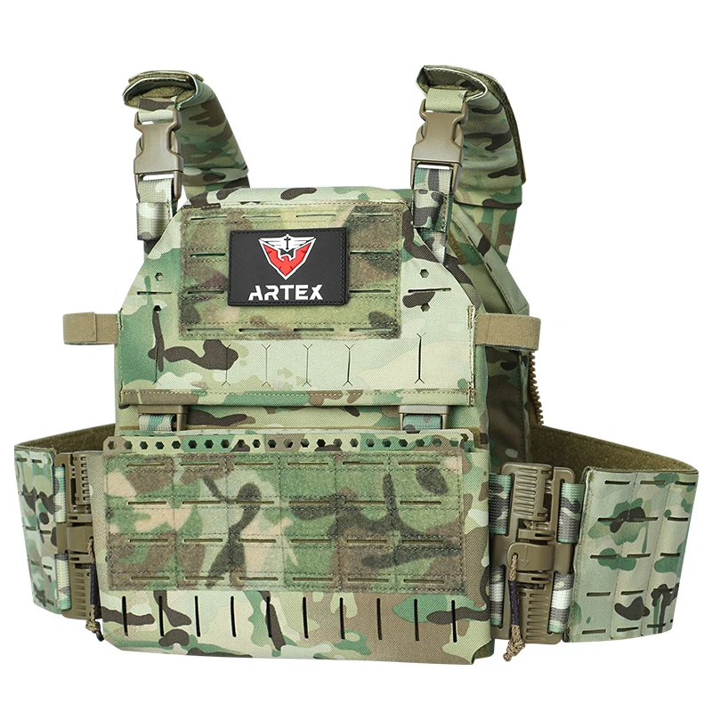 Chaleco táctico de seguridad de poliéster 1000D con Triple equipo, chaleco táctico Molle con corte láser de camuflaje, portador de placa de liberación rápida - imagen 5