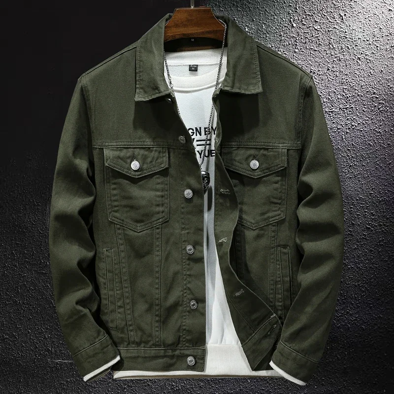 Chaqueta vaquera hombre clásica vintage verde militar urbana informal