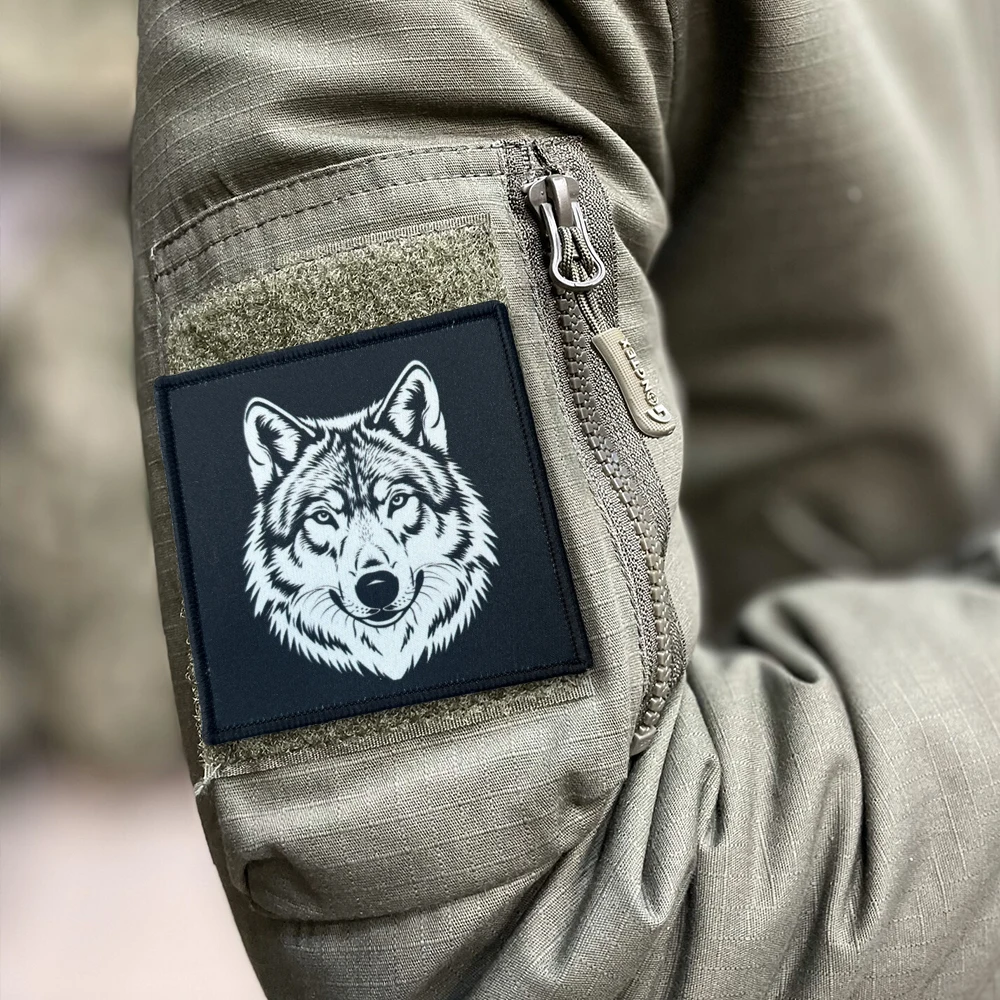 Parche táctico de cabeza de lobo, parches divertidos de gancho y bucle, insignia de moral, brazalete del ejército militar, pegatinas para mochila