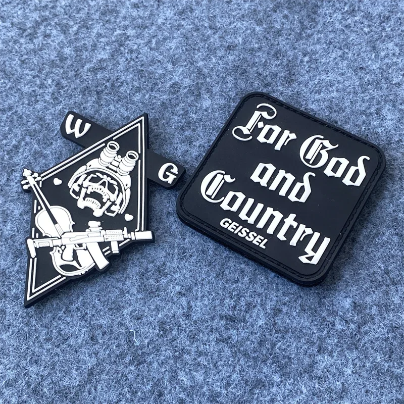 Parche de PVC 3D para Dios y país, insignia táctica militar, esqueletos, tocar violín, pegatinas, gancho y bucle, mochila, parches para ropa - imagen 4