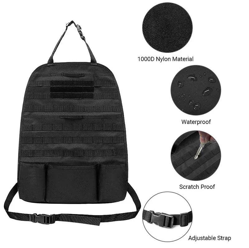 Molle-organizador trasero de asiento de coche, bolsa de almacenamiento de Panel, accesorios universales de caza, funda protectora para asiento de vehículo de viaje, bolsa de herramientas EDC - imagen 4