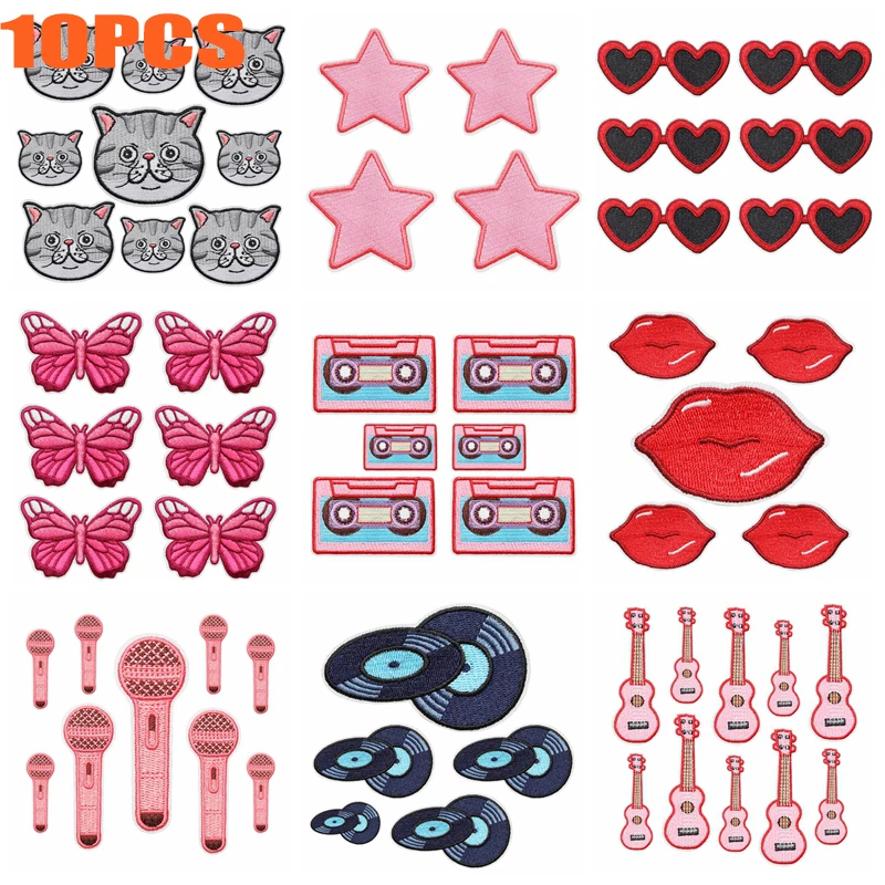 10 unids/lote cinta mariposa boca labios parches bordados DIY amor corazón estrellas parche hierro en parches para ropa pegatina de dibujos animados - imagen 2