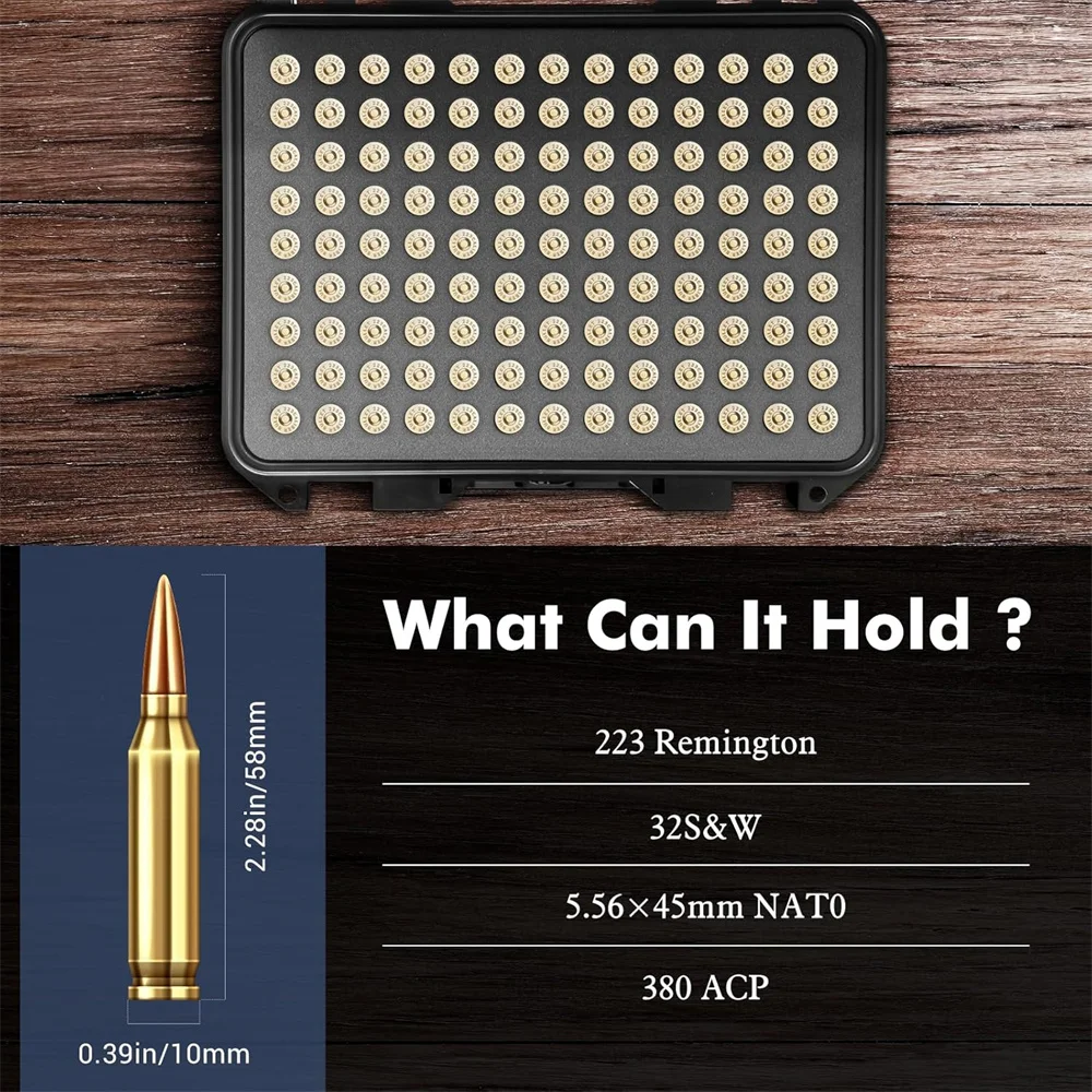 Caja de munición de 80/117 balas, caja de almacenamiento de municiones de 5,56/.223 12/20GA, caja de munición impermeable con cerradura a prueba de golpes, portador de municiones tipo bala - imagen 4