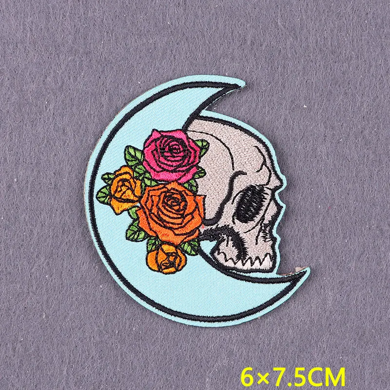 Parche bordado Hippie para ropa, parches termoadhesivos de llama para planchar en chaqueta, insignias de rayas de calavera DIY en mochila - imagen 3