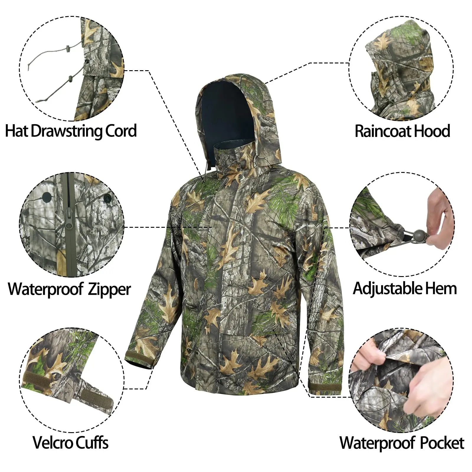 Conjunto de capa de lluvia para caza, senderismo, pesca al aire libre, adultos, hombres y mujeres, conjunto de impermeable para campamento, ropa impermeable, cubierta de engranajes de lluvia, árbol de CP - imagen 3