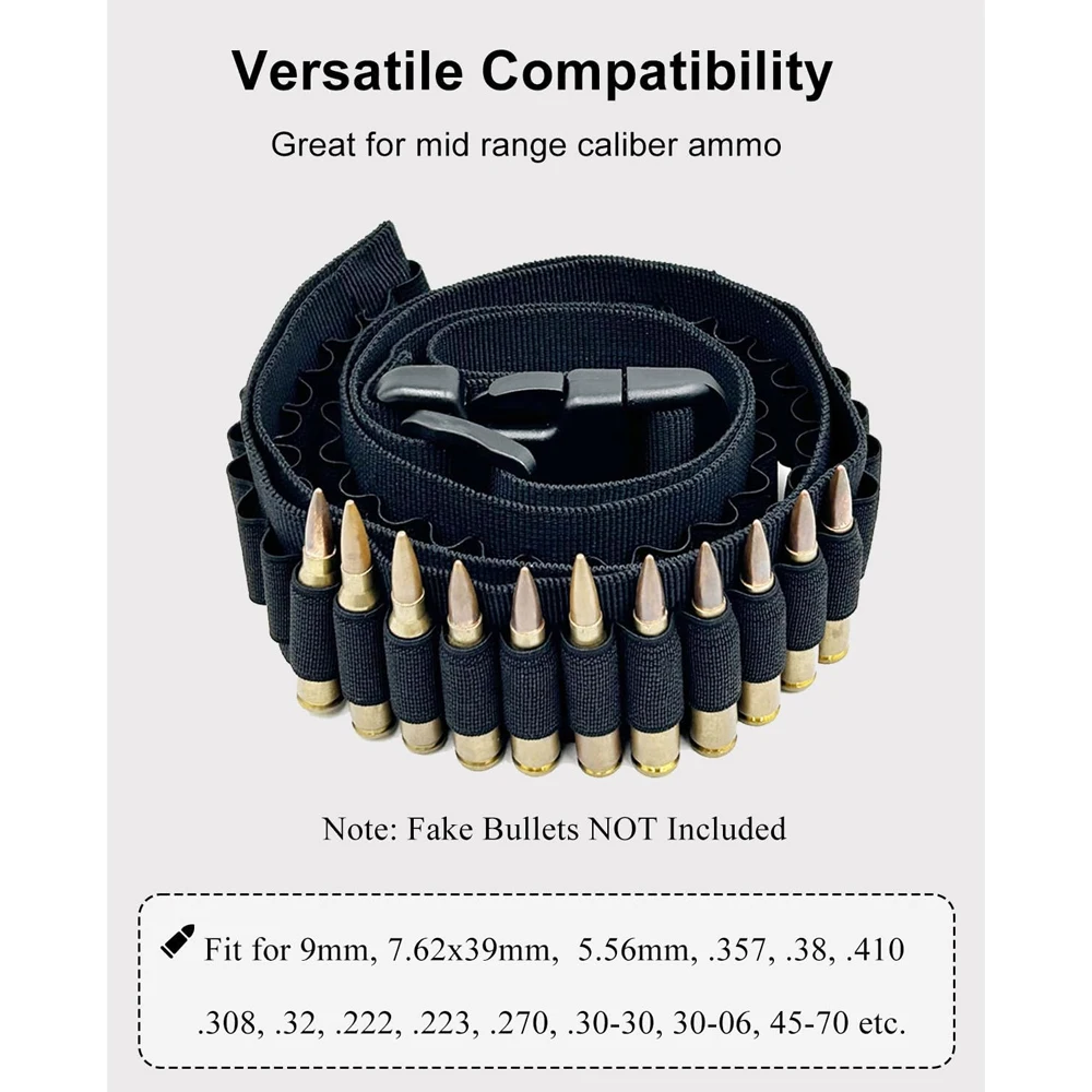 Cinturón de munición de 50 rondas, cinturón de cartucho de Rifle ajustable, portador de munición táctico, accesorios de caza para.357.38 9mm.410.270 30-30 - imagen 3