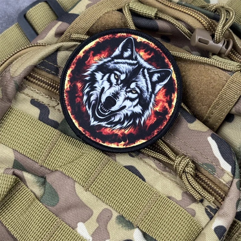 Parche con estampado de lobo para ropa, insignias de moral táctica, parches militares con gancho, pegatinas para mochila