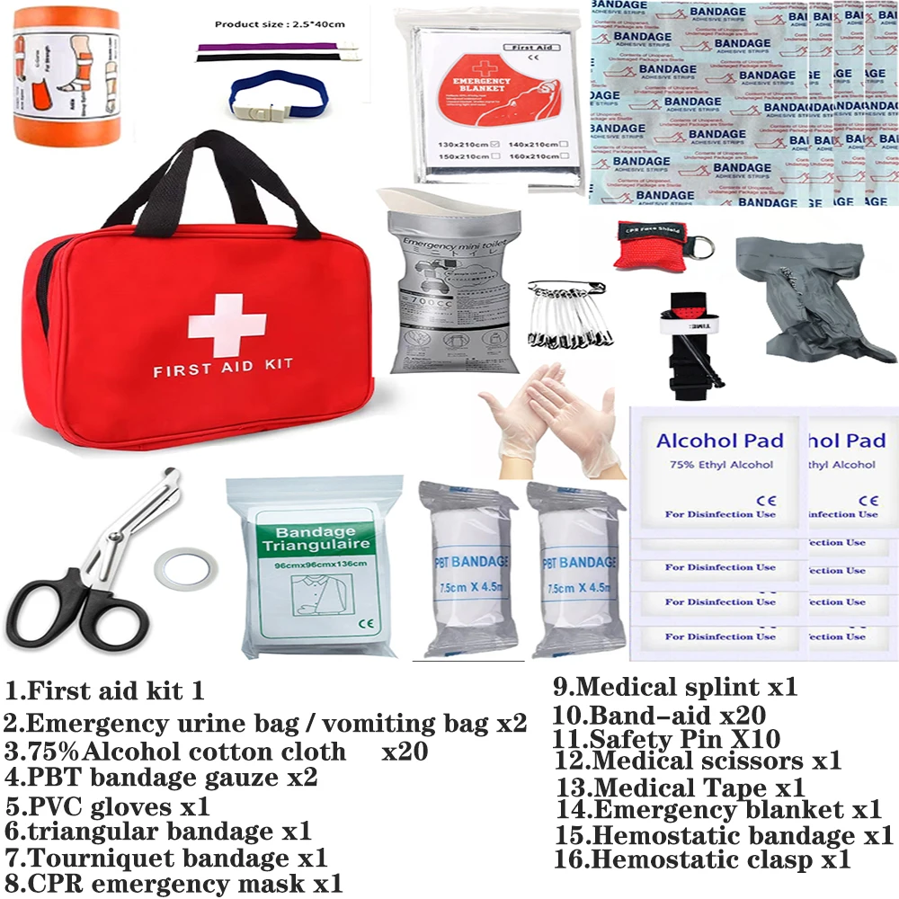 Botiquín de primeros auxilios multiusos: bolsa médica portátil con suministros de emergencia para senderismo al aire libre, viajes en coche, supervivencia en acampada