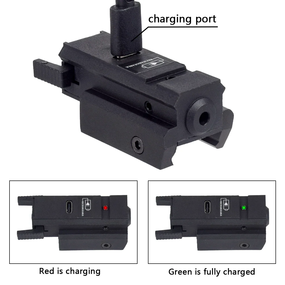 Pistola de mano portátil recargable táctica con carga USB, láser, punto rojo verde, mira de 11mm, 20mm, pistola de caza para G17 G19 - imagen 3