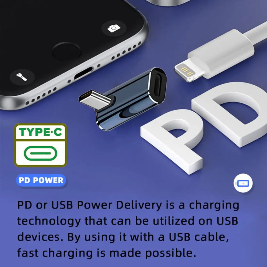 CY-adaptador de corriente USB-C tipo C macho a 8P hembra, 27W, Compatible con iPhone 15, Andtoid y Tablet, 480Mbps de datos - imagen 2
