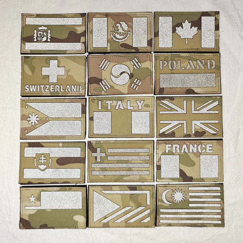 Parche de tela con emblema de bandera reflectante IR, pegatina de sombrero reflectante de camuflaje CP, aplique decorativo personalizado para mochila y bolso - imagen 2