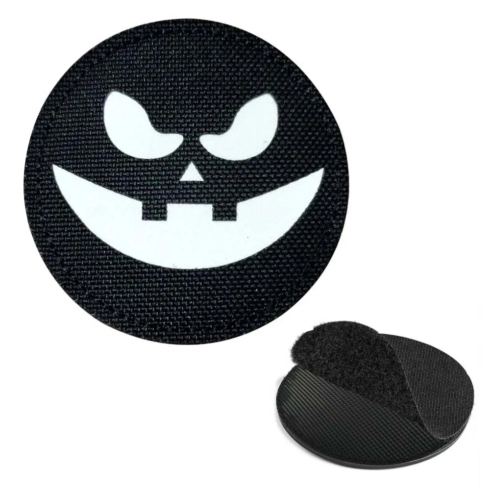 Reflejo de sonrisa malvada, calabaza, esqueleto, fantasma, parche táctico de Halloween, insignias de gancho y bucle para chaleco, sombreros, equipo, colecciones - imagen 5