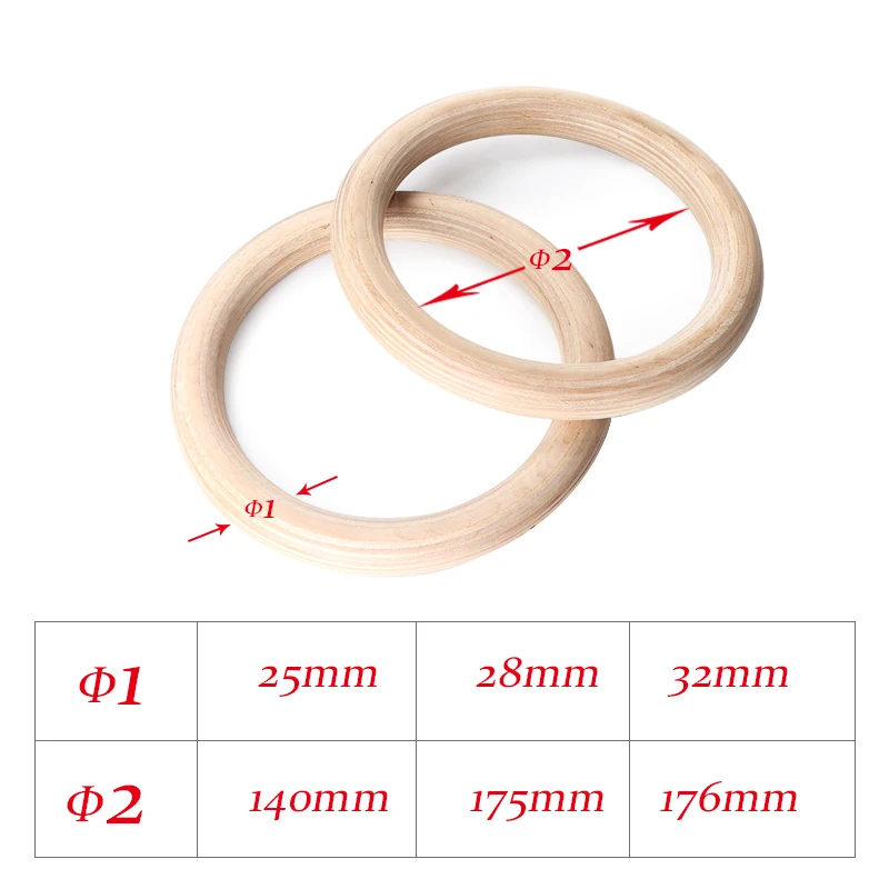 Anillos de gimnasia de madera de 25mm/32mm con correas ajustables, equipo de entrenamiento de fuerza profesional para gimnasio en casa, ejercicio de dominadas - imagen 3