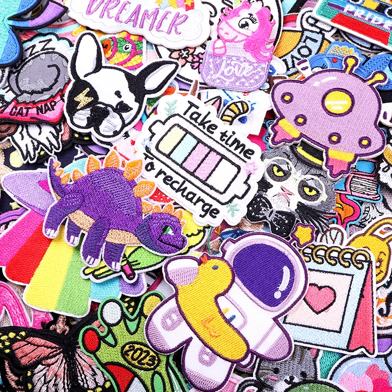Parche de mezcla aleatoria para ropa, bordado de dibujos animados, letras de animales, parches para planchar, pegatinas de apliques, 10/20/30/50/100/piezas/lote - imagen 2