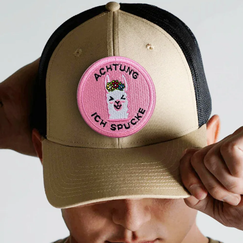 Parches bordados de Alpaca bonitos, divertido parche de gancho y bucle de Achtung Spit Lama, insignia de moral táctica, pegatinas para mochila militar - imagen 3