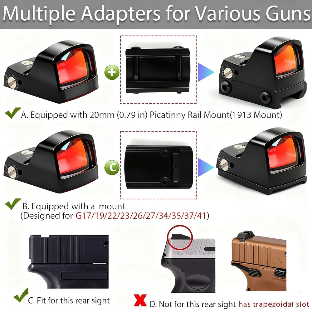 Mira táctica de punto rojo, alcance de punto rojo MOA, 7 ajustes de brillo con montaje en riel Picatinny de 20mm, alcance de punto rojo Airsoft - imagen 4