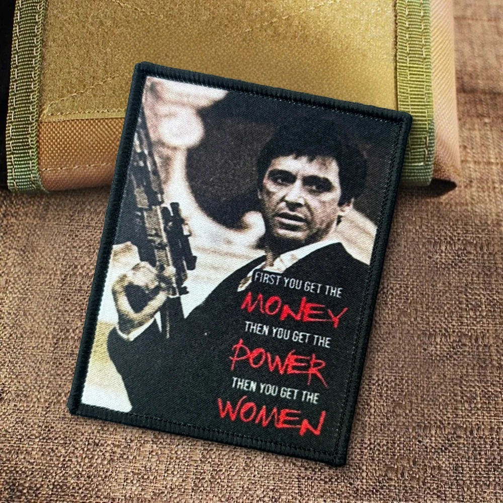 Parches de Meme Scarface, parche de gancho y bucle, brazalete moral, insignia de moral del ejército militar, pegatinas tácticas para mochila - imagen 4