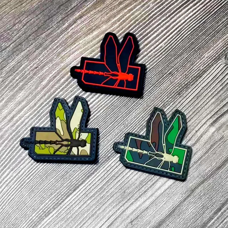 Parches de gancho y bucle de PVC de libélula en la ropa, pegatinas tácticas 3D, insignia de moral militar de Color camuflaje para mochila DIY, aplique - imagen 2