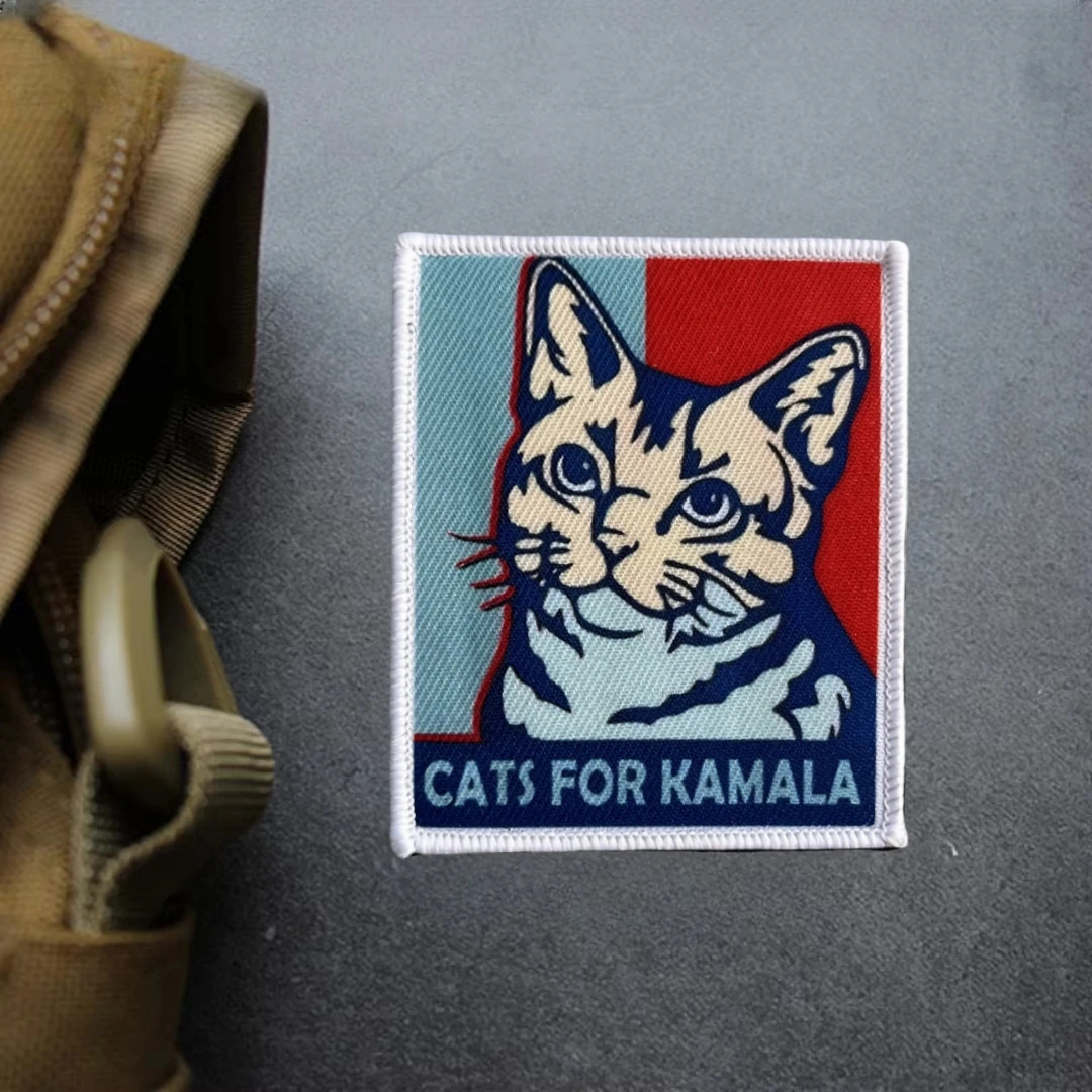Parche táctico de gatos para KAMALA, insignia de moral de gato, pegatina para mochila, parches de gancho y bucle con impresión, ropa - imagen 5