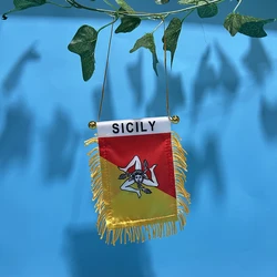 Bandera para ventana de coche SKY FLAG Sicilia, 8*12cm, poliéster, impresa por ambos lados, banderín colgante de Sicilia, mini bandera de la isla de Sicilia