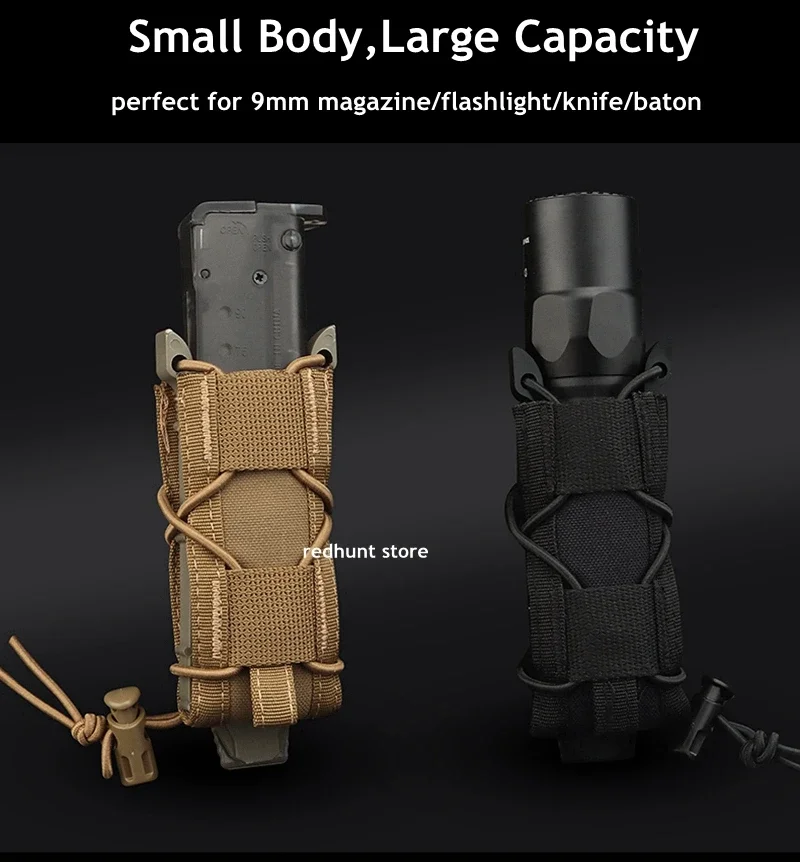 Bolsa para revistas de 9mm, bolsa táctica para revistas individual, bolsa para linterna Molle de caza, soporte para linterna, bolsa para cuchillos al aire libre - imagen 3