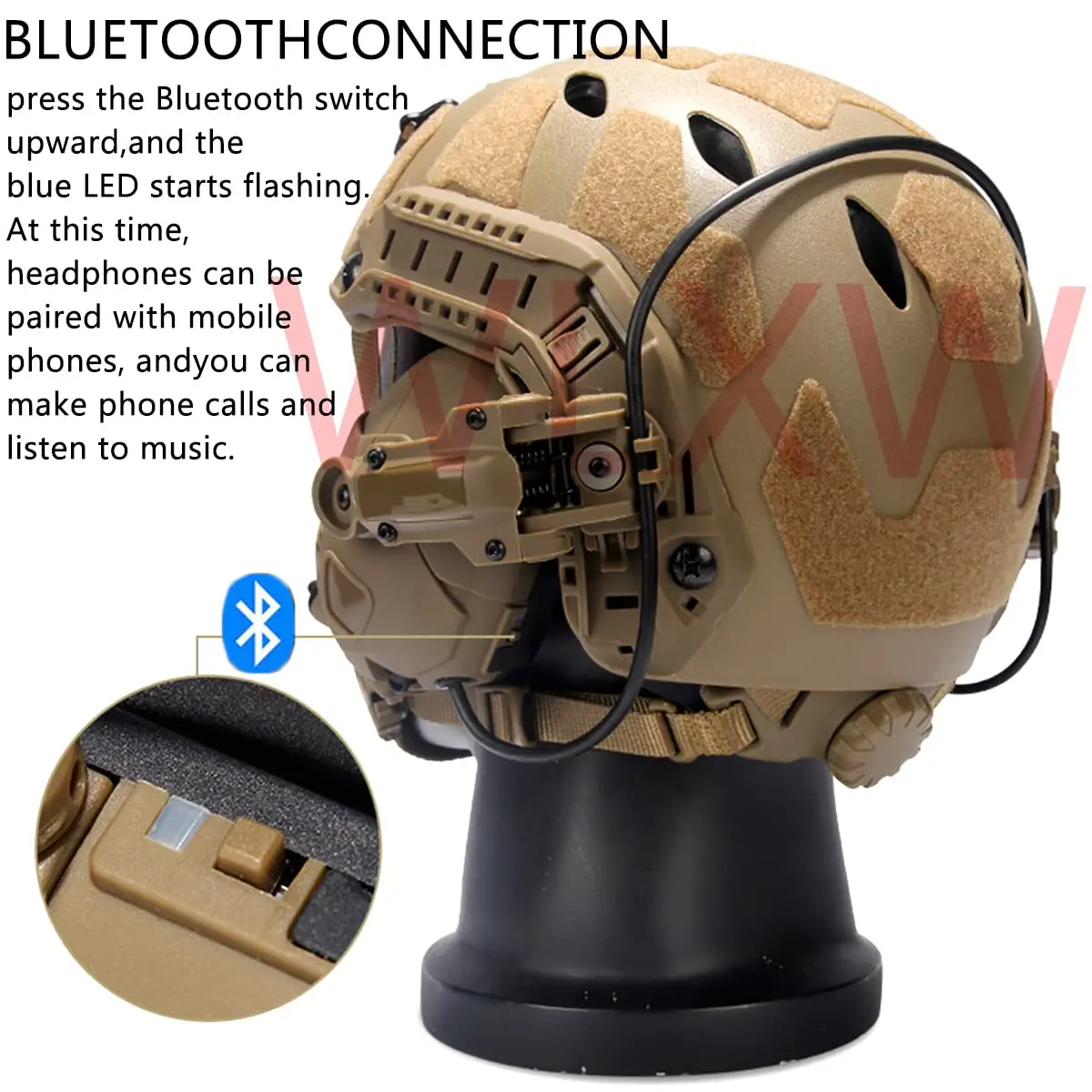 Auriculares tácticos retráctiles recargable por Bluetooth, auriculares Airsoft con cancelación de ruido, micrófono con orejera de silicona - imagen 3